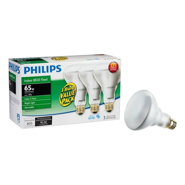 Philips 50-Watt Equivalent Halogen BR30 Dimmable Flood Light Bulb (3-Pack), photo 4 of 7
