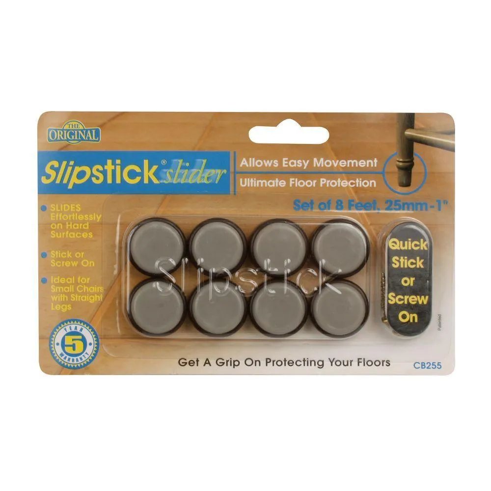SlipStick 1 in. Round Chocolate Brown Self Stick or Screw On Floor Protector Chair Glides/Slider Feet (Set of 8), photo 2 of 7