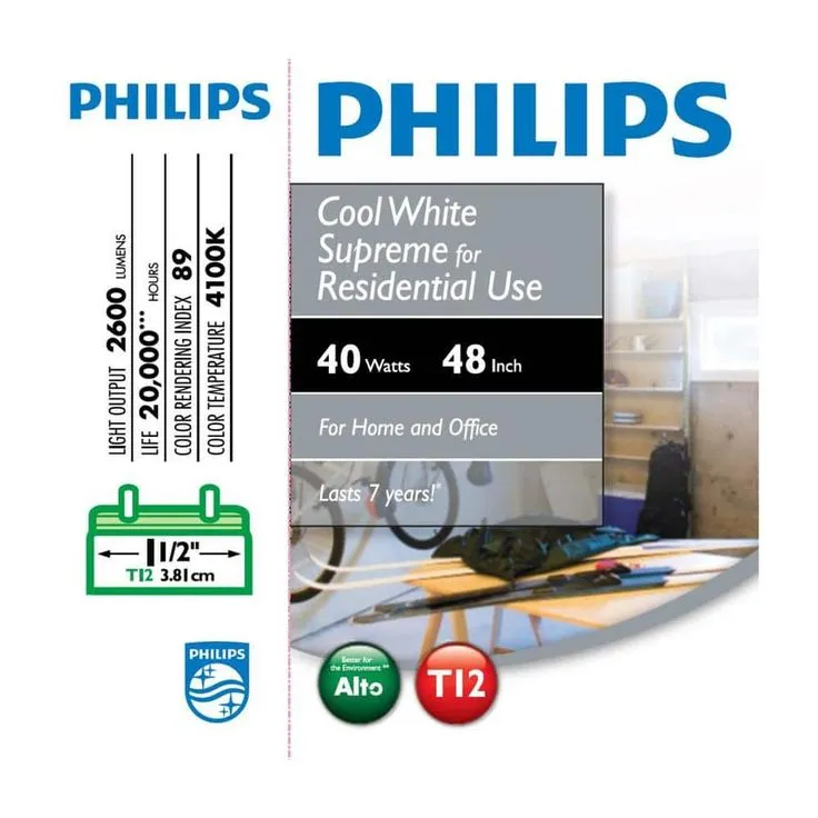 Philips 40-Watt 4 ft. Linear T12 ALTO Fluorescent Tube Light Bulb Cool White (4100K) (2-Pack), photo 4 of 6