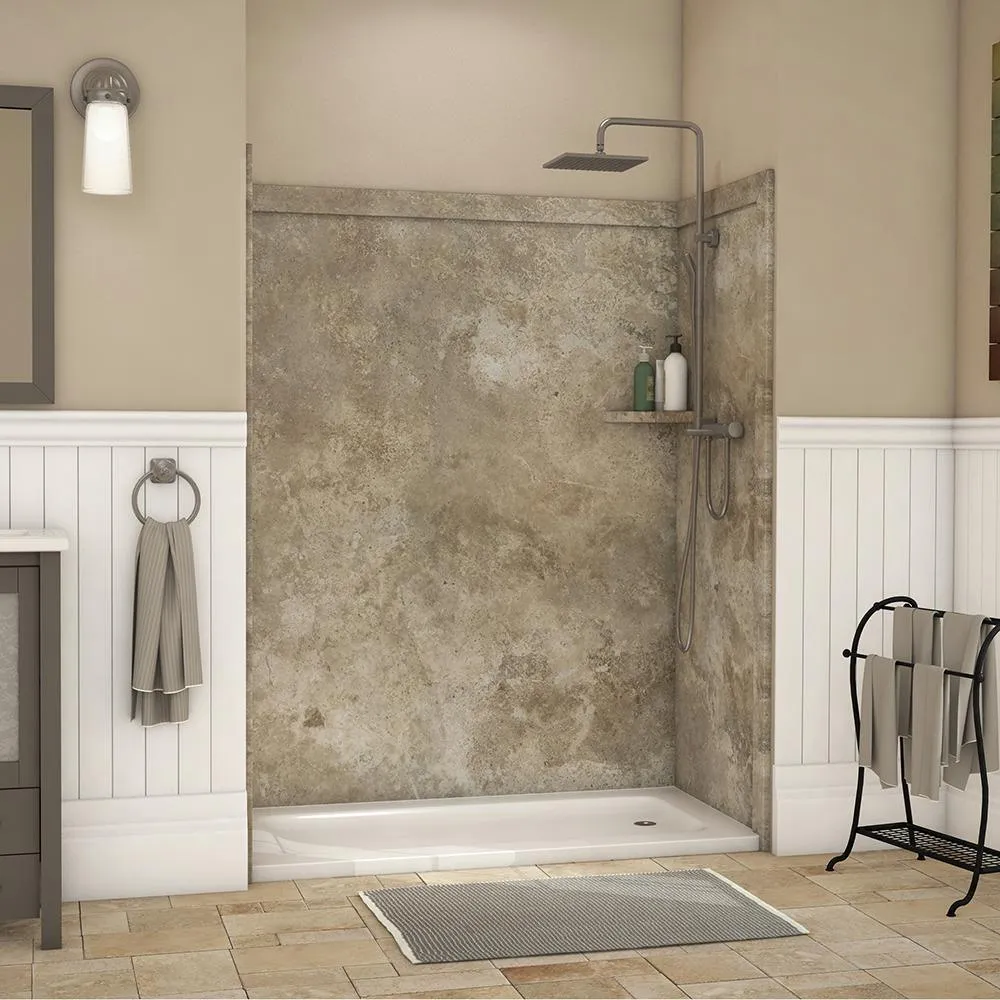 Adaptable 60 in. x 60 in. x 80 in. 9-Piece Easy Up Adhesive Alcove Shower Surround in Calypso, photo 20 of 23