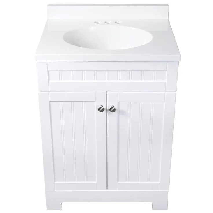 Style Selections Ellenbee 24-in White Single Sink Bathroom Vanity with White Cultured Marble Top, photo 2 of 10