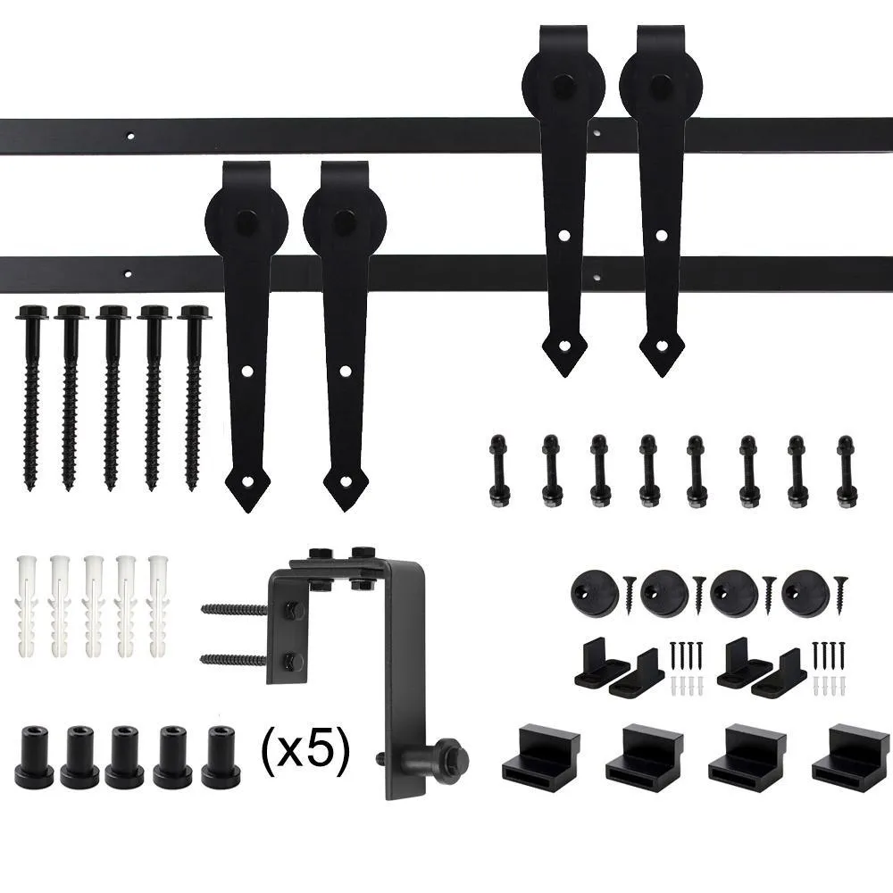 WINSOON 6 ft./72 in. Country Style Bypass Steel Sliding Barn Wood Door Hardware Roller Track Kit for Wood and Concrete Wall, photo 4 of 7