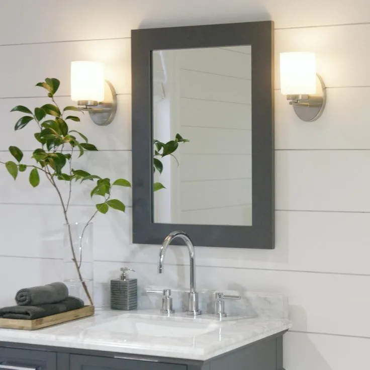 22 in. W x 30 in. H Framed Rectangular Bathroom Vanity Mirror in Dark Charcoal, photo 2 of 7