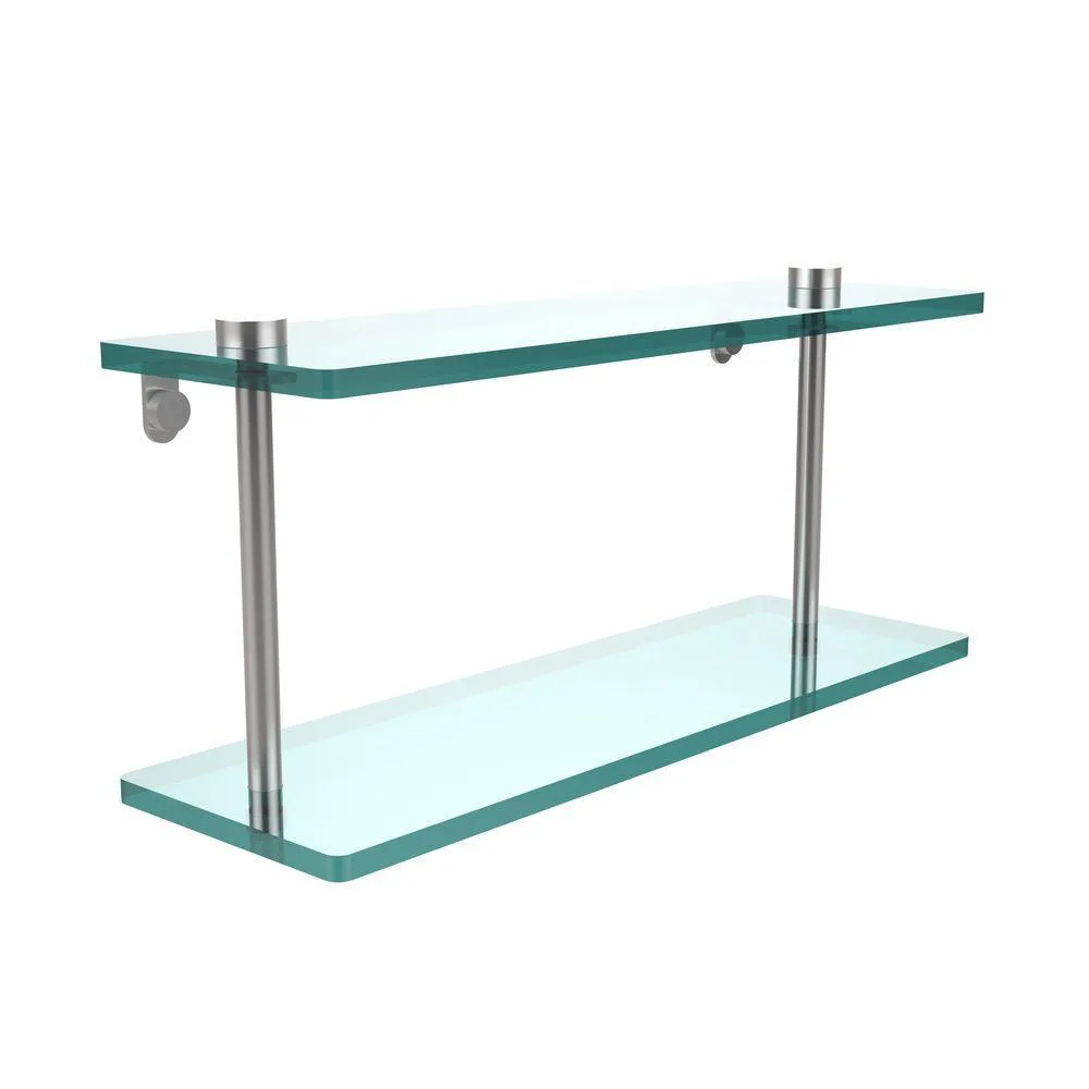 Allied Brass 16 in. L x 8 in. H x 5 in. W 2-Tier Clear Glass Vanity Bathroom Shelf in Satin Brass, photo 4 of 14