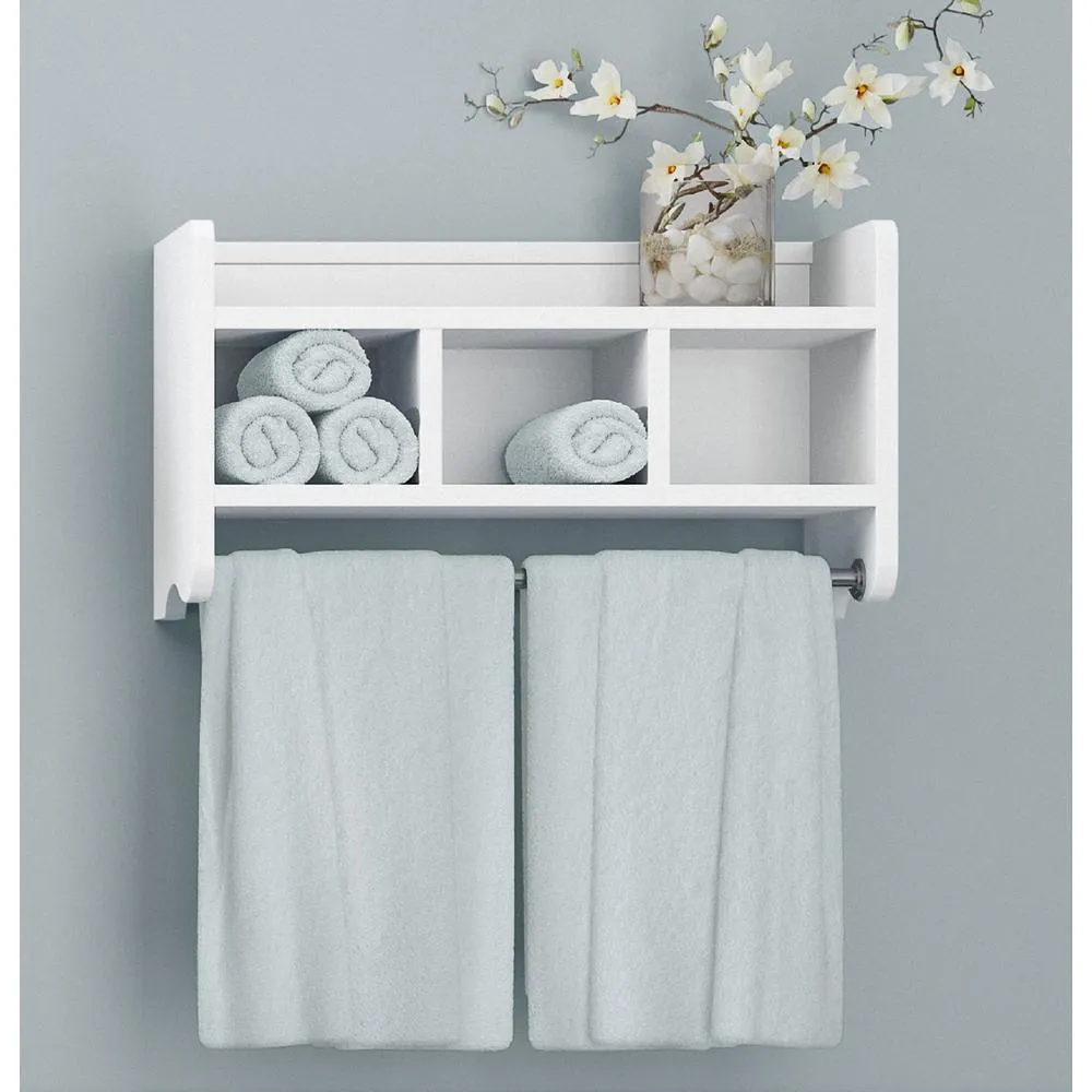 Alaterre Furniture 25 in. W Bath Storage Shelf with Towel Rod in White, photo 2 of 3
