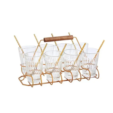 8-Piece Glass and Metal Entertaining Set with Caddy and Individual Serving Spoons