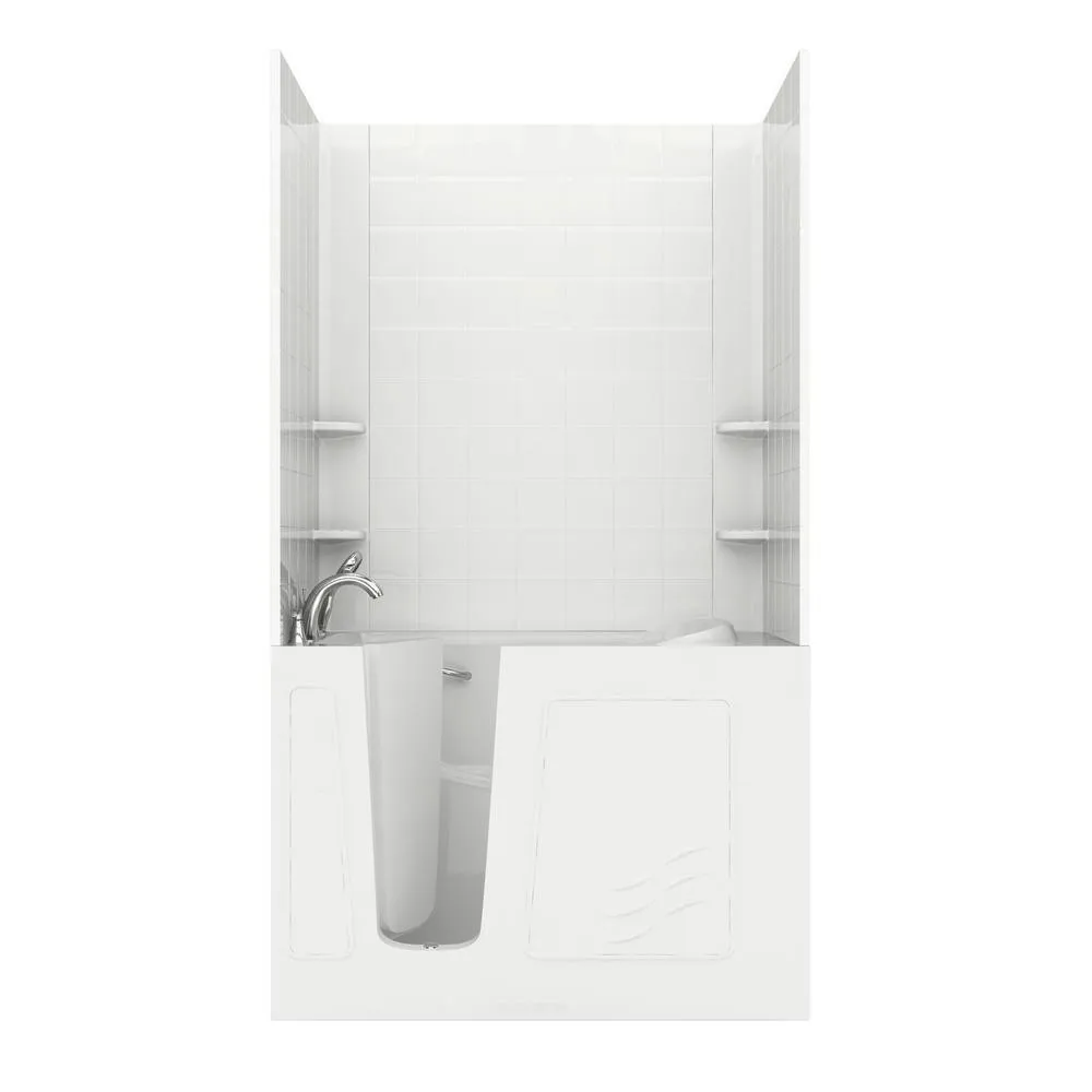 Rampart Nova Heated 5 ft. Walk-in Whirlpool Bathtub with 6 in. Tile Easy Up Adhesive Wall Surround in Biscuit, photo 24 of 33