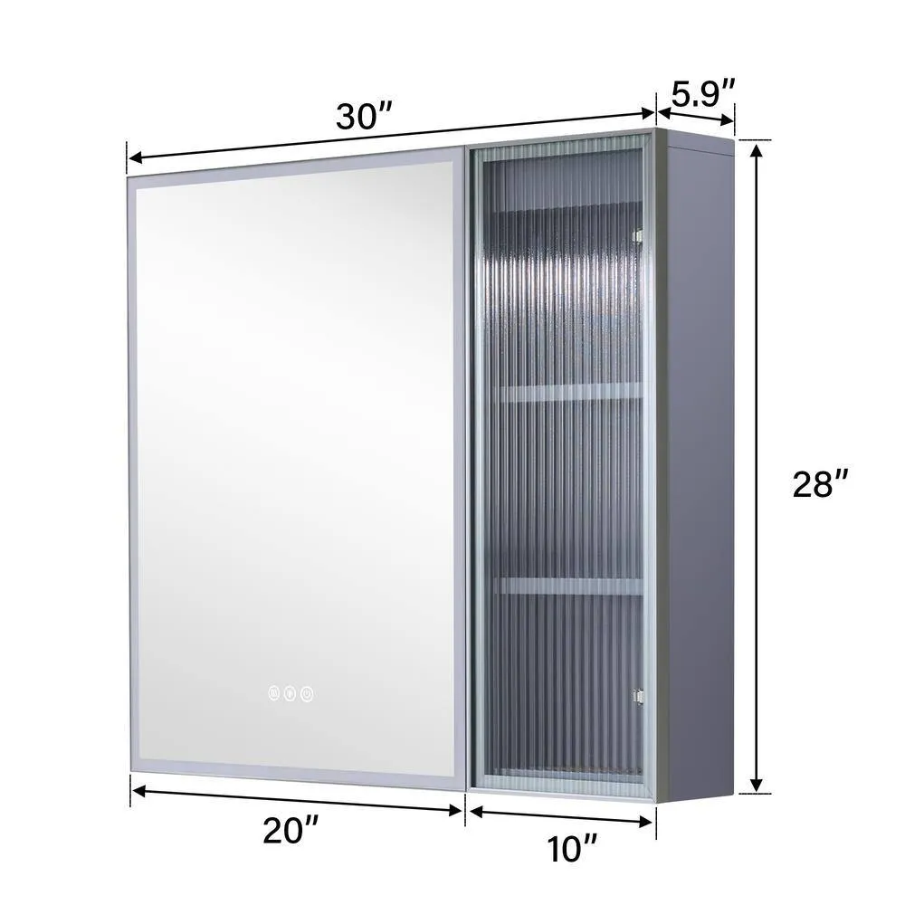 WELLFOR 30 in. W x 28 in. H Rectangular Dimmable Anti-Fog LED Wood Surface Mount Medicine Cabinet with Mirror in Lavender, photo 2 of 14