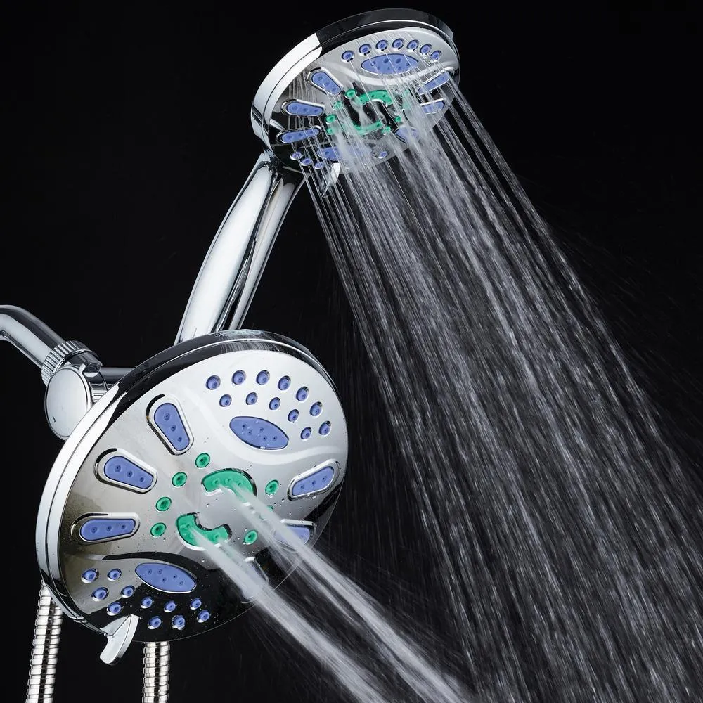 Antimicrobial 48-Spray 7 in. High Pressure 3-Way Dual Rain Shower Head and Handheld Shower Head Combo in Chrome, photo 8 of 9