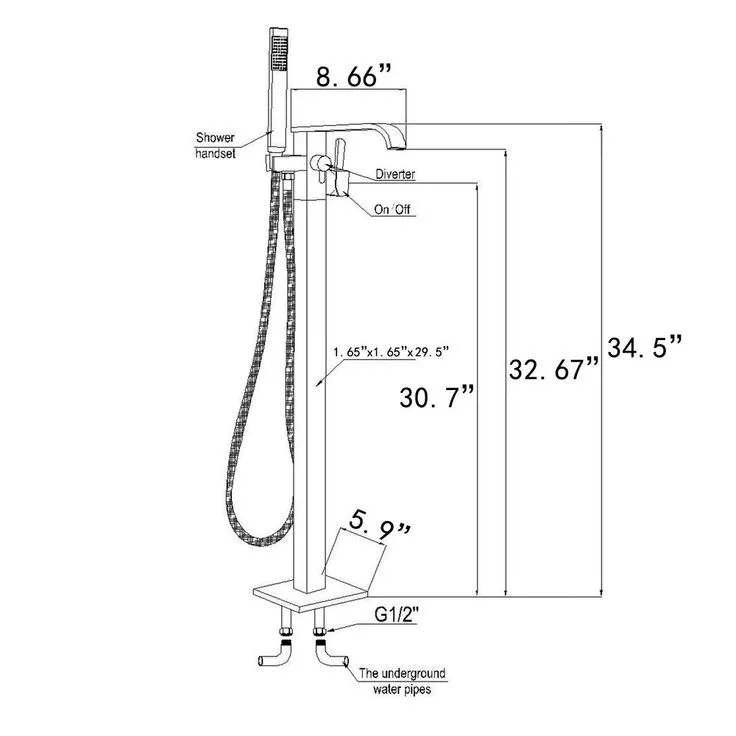 1-Handle Freestanding Floor Mount Roman Tub Faucet Bathtub Filler with Hand Shower in Chrome, photo 3 of 8