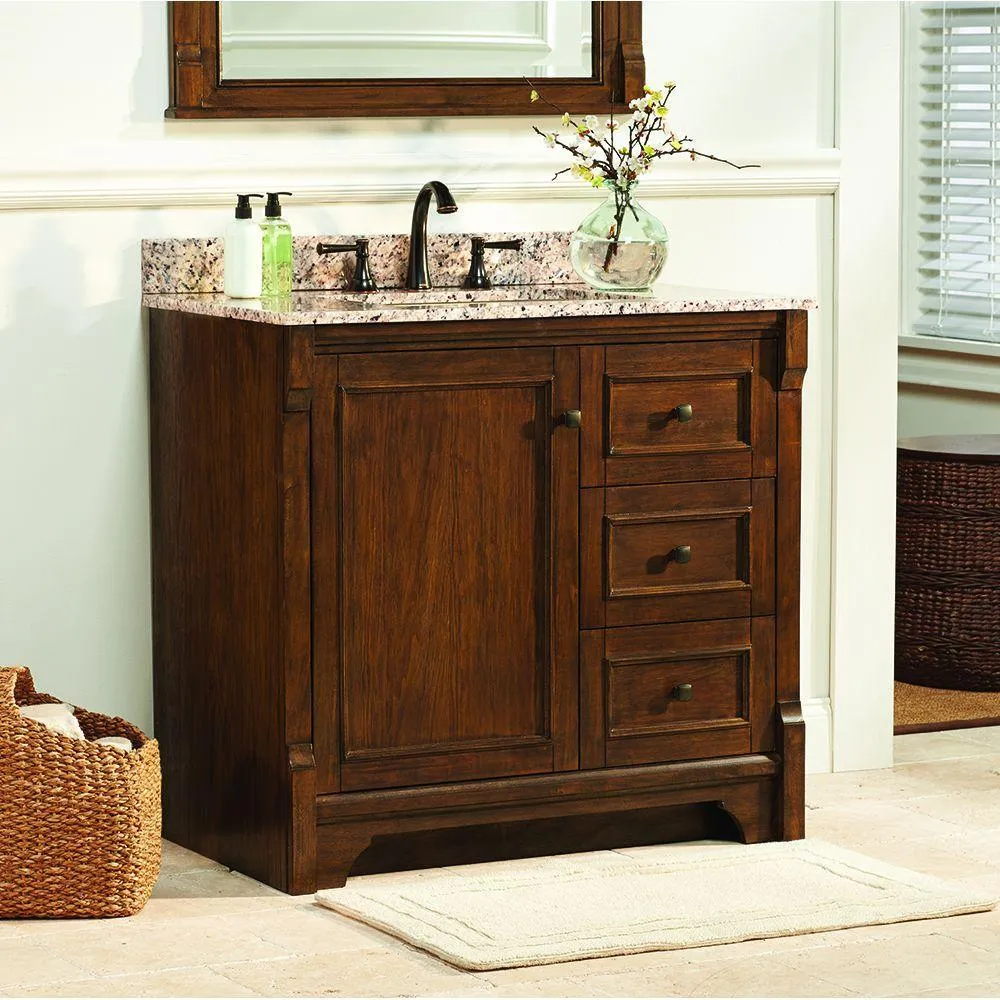 Creedmoor 36 in. W Bath Vanity Cabinet Only in Walnut with Right Hand Drawers, photo 2 of 16