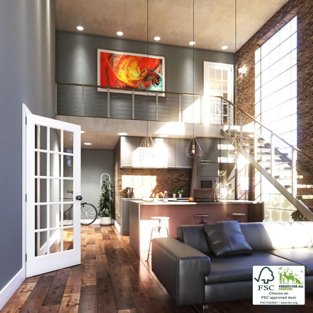 28 in. x 80 in. Clear Glass 15-Lite True Divided White Finished Solid French Interior Door Slab, photo 7 of 9