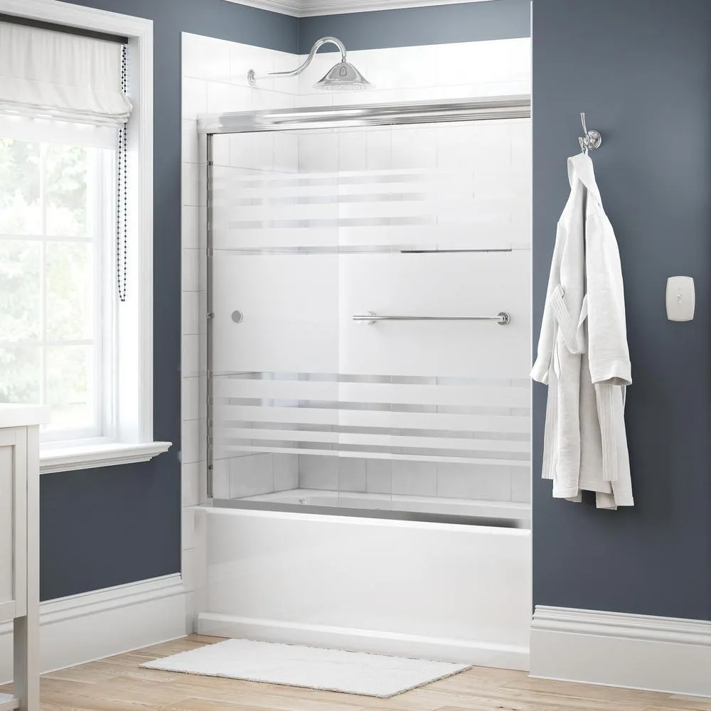 Crestfield 60 in. x 58-1/8 in. Semi-Frameless Traditional Sliding Bathtub Door in Bronze with Transition Glass, photo 46 of 67