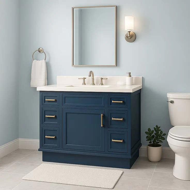Home Decorators Collection Lincoln 42-Inch Midnight Blue Vanity with White Engineered Stone Top, photo 2 of 3