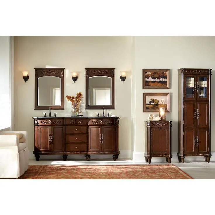 22 in. W x 32 in. H Framed Rectangular Bathroom Vanity Mirror in Antique Cherry, photo 2 of 5