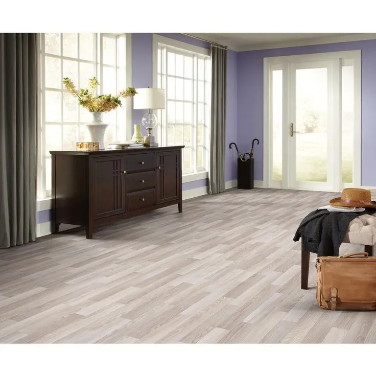 TrafficMASTER Oak Strip Washed Grey Residential Vinyl Sheet, Sold by 12 ft. Wide x Custom Length, photo 2 of 6