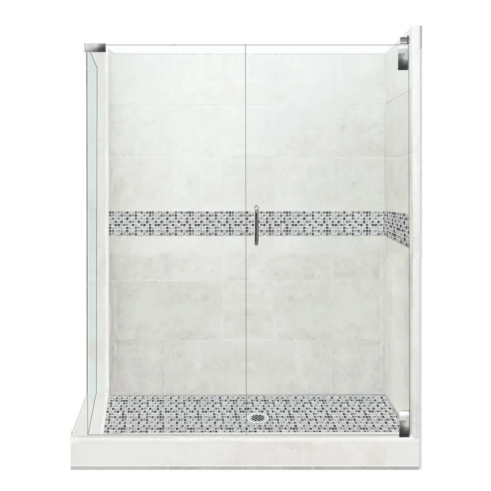 Newport Grand Hinged 42 in. x 48 in. x 80 in. Right-Hand Corner Shower Kit in Wet Cement and Black Pipe Hardware, photo 8 of 15