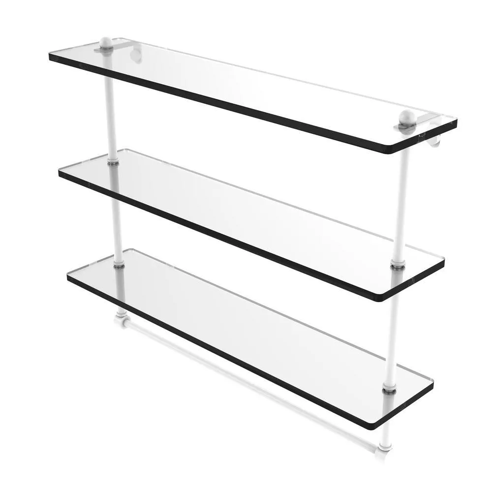 Allied Brass 22 in. L x 18 in. H x 5 in. W 3-Tier Clear Glass Bathroom Shelf with Towel Bar in Satin Chrome, photo 5 of 16