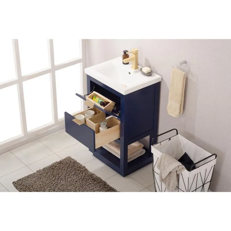 Klein 20 in. W x 15 in. D Bath Vanity in Blue with Porcelain Vanity Top in White with White Basin, photo 3 of 5