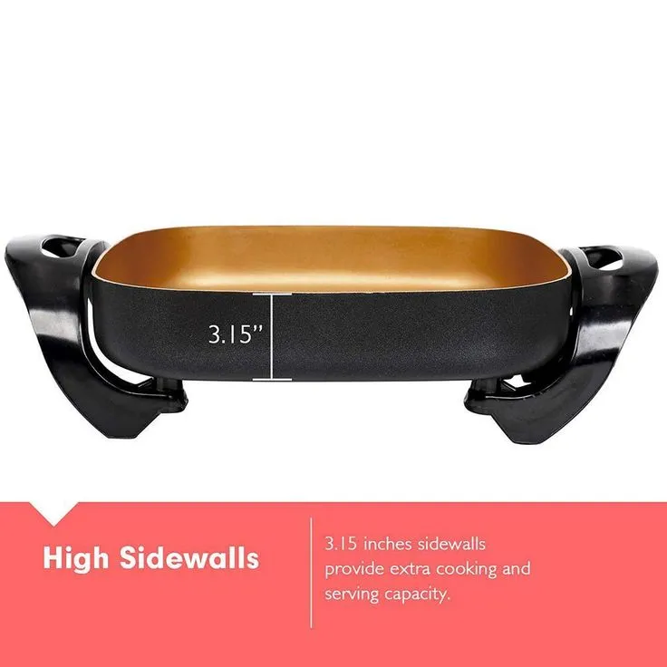 16 in. x 12 in. x 3.15 in. 8 Qt Copper Professional Non-Stick Copper Electric Skillet Jumbo, photo 4 of 6