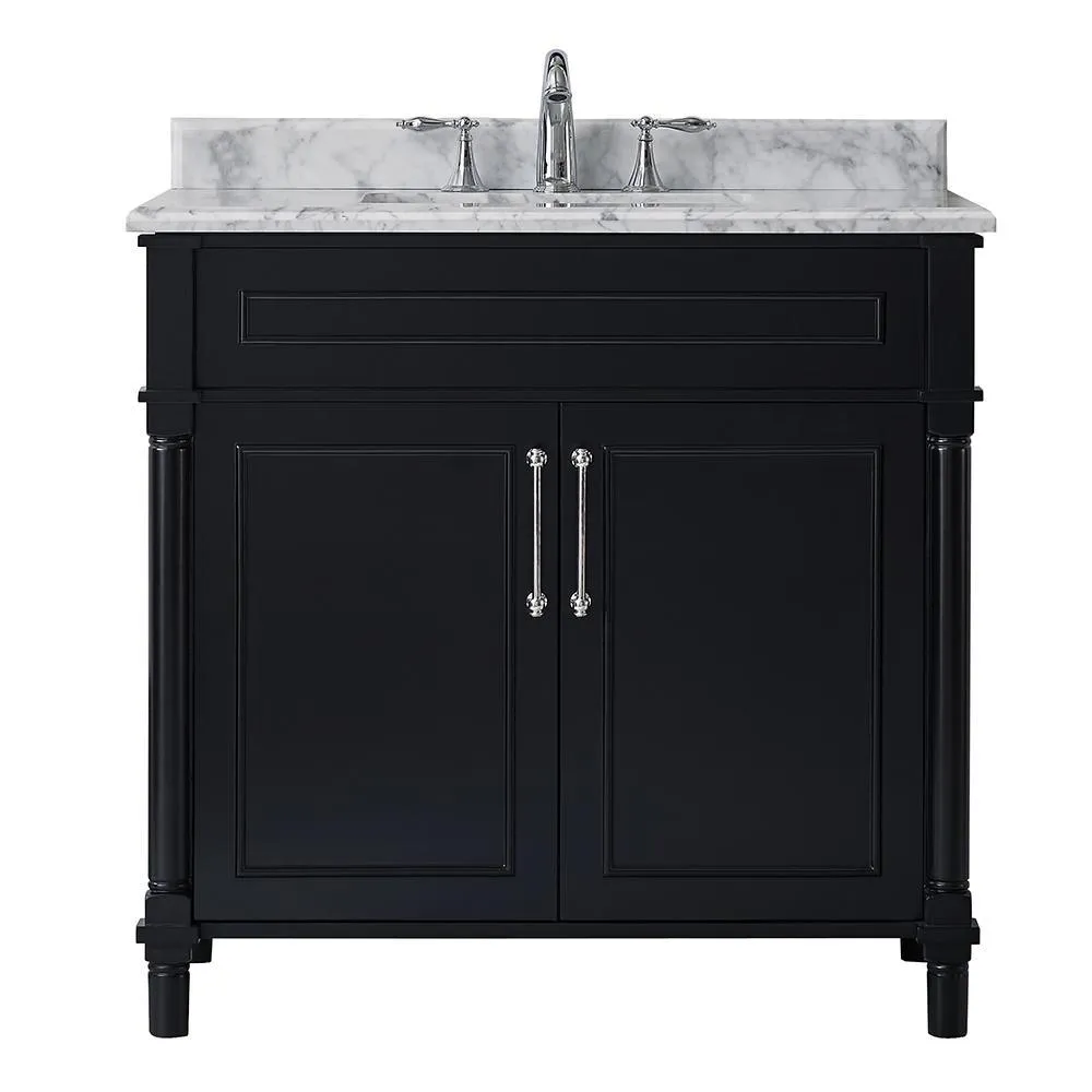 Aberdeen 36 in. W x 22 in. D Single Bath Vanity in White with Carrara Marble Top with White Sink, photo 3 of 27