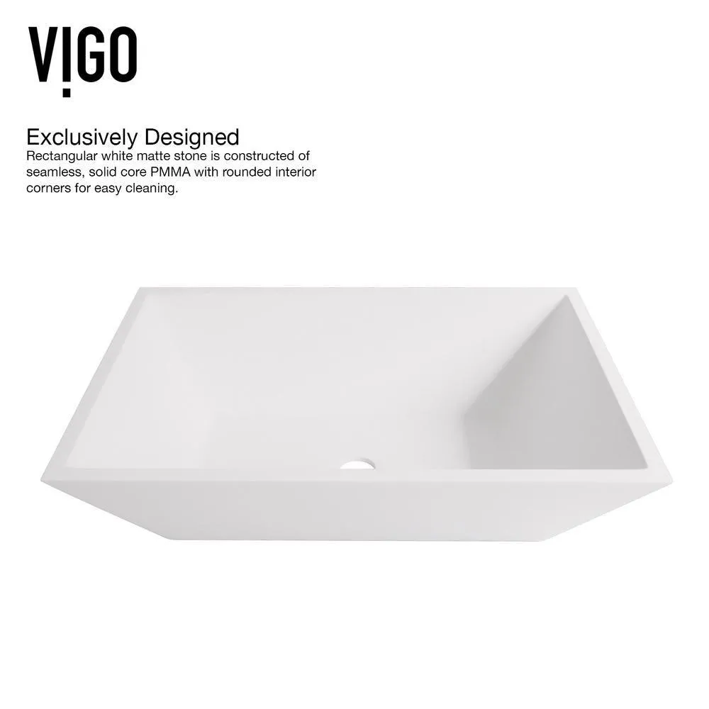 VIGO Vinca White Matte Stone Vessel Bathroom Sink Set with Titus Wall Mount Faucet in Matte Black, photo 7 of 12