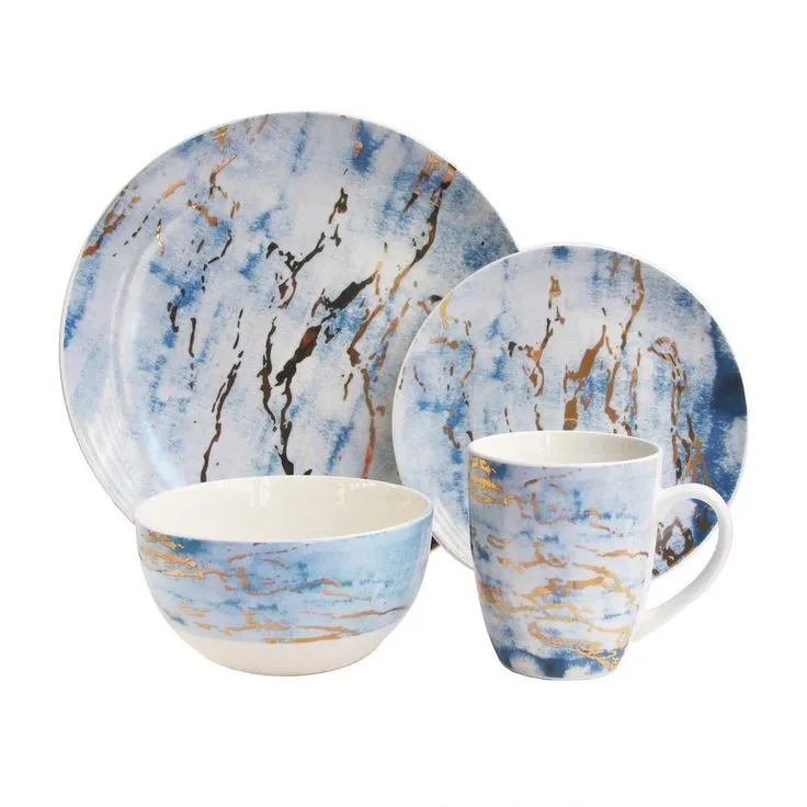 16-Piece Casual Purple and Gold Ceramic Dinnerware Set (Service for 4), photo 4 of 5