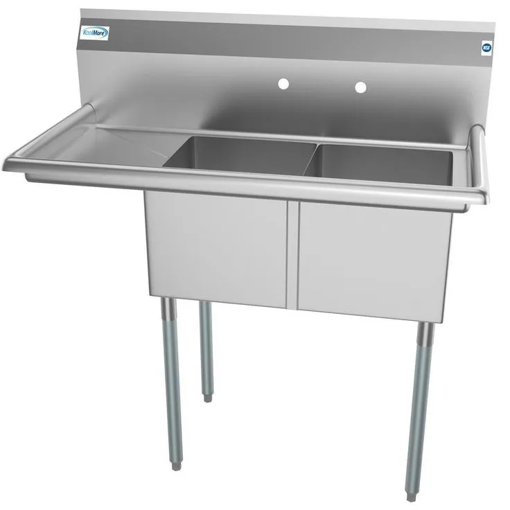 45 in. Freestanding Stainless Steel 2-Hole Triple Bowl Commercial Kitchen Sink, photo 13 of 13