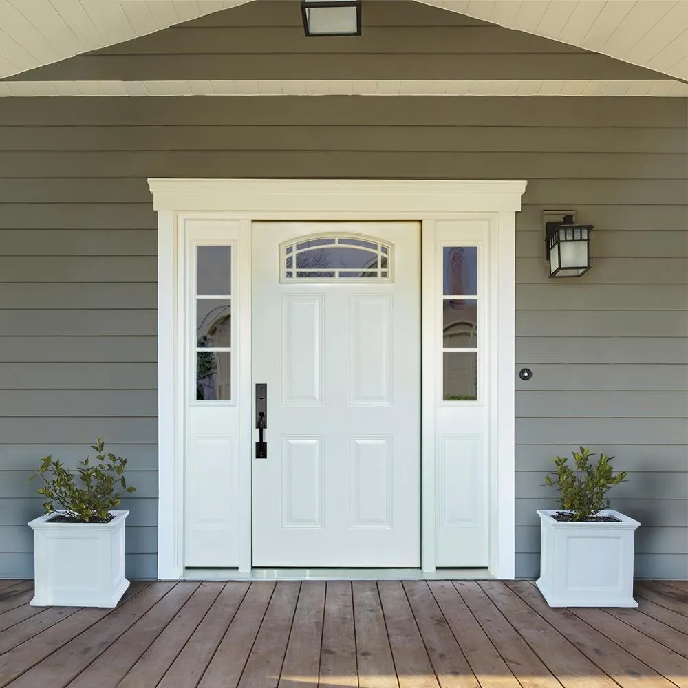 Steves & Sons 72 in. x 80 in. Camber Top Primed White Steel Prehung Front Door with 16 in. 3-Lite Sidelites, Right-Hand Inswing, 6-9/16 in. Frame, photo 2 of 13