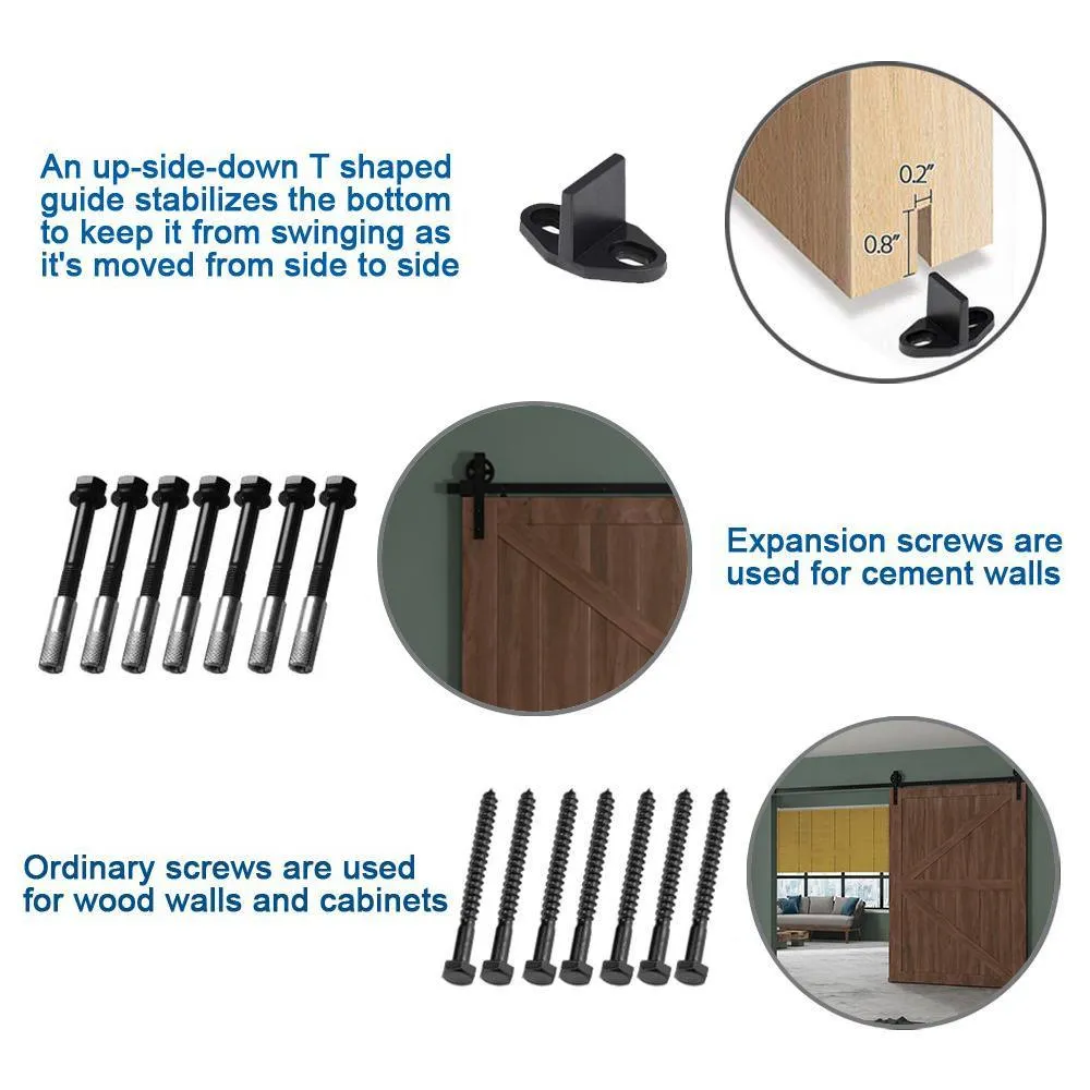 10 ft./120 in. Black Sliding Barn Door Track and Hardware Kit with Bigwheel J Shape Hanger for Single Door, photo 4 of 7