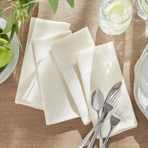 17 in wide · 17 in long Elrene Elegance Plaid Damask Beige Fabric Napkins