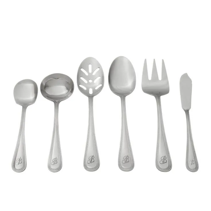 Beaded Monogrammed Letter H 46-Piece Silver Stainless Steel Flatware Set (Service for 8), photo 4 of 14
