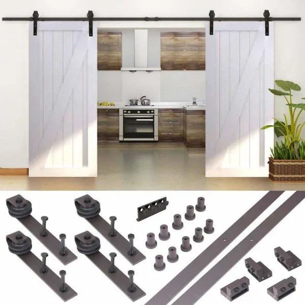 16 ft. Country Sliding Standard Double Track Barn Door Hardware Kit, photo 2 of 5