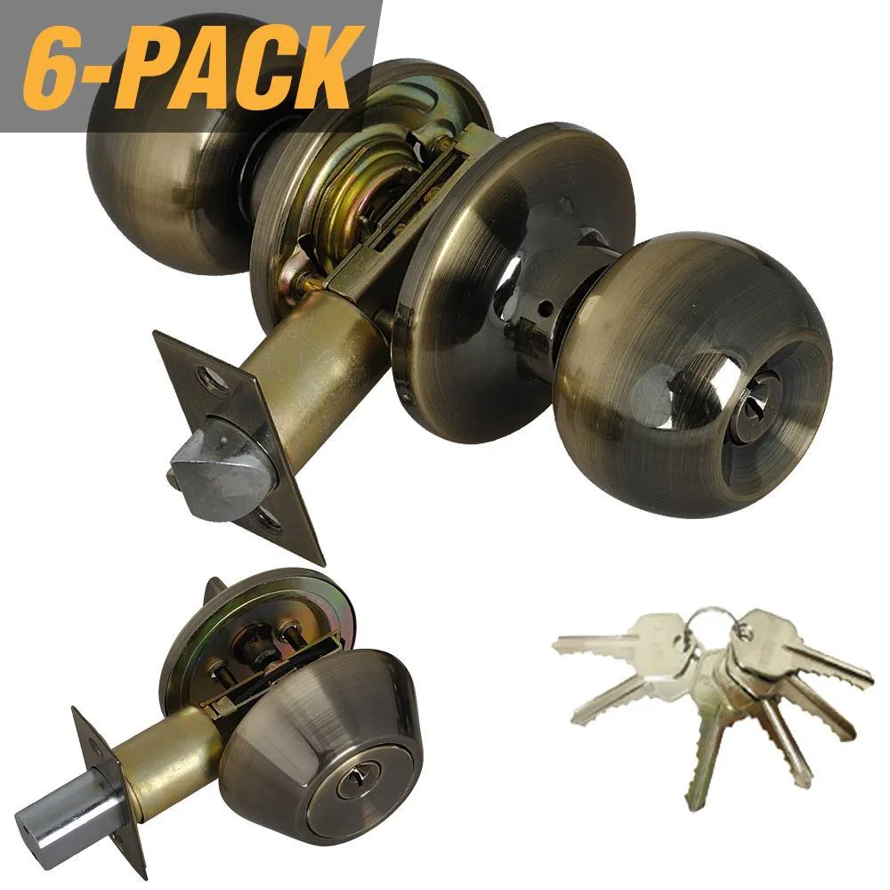Stainless Steel Entry Door Knob Combo Lock Set with Deadbolt and 36 Keys Total, (6-Pack, Keyed Alike), photo 5 of 6