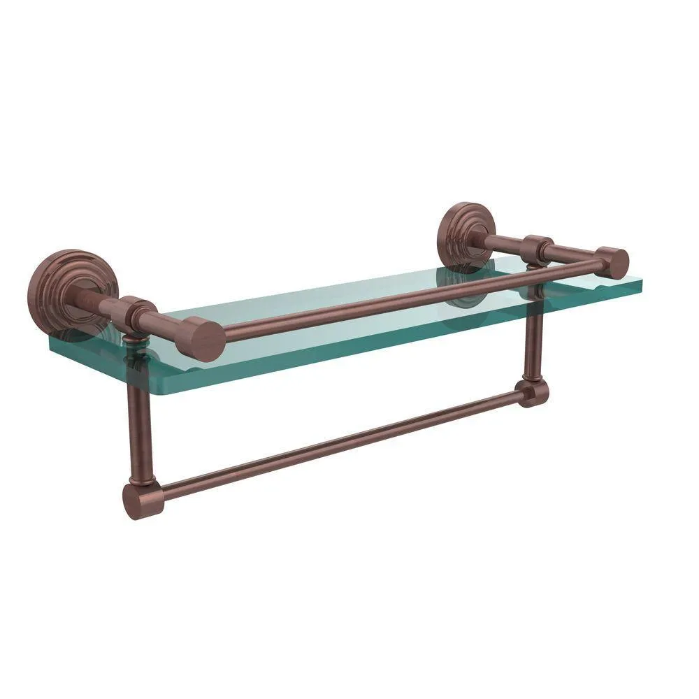 Allied Brass 16 in. L x 5 in. H x 5 in. W Clear Glass Bathroom Shelf with Towel Bar in Polished Nickel, photo 12 of 14