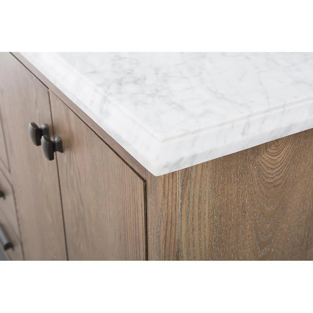 Brisbane 61 in. W x 22 in. D Double Bath Vanity in Weathered Grey Oak with Natural Marble Vanity Top in White, photo 10 of 11