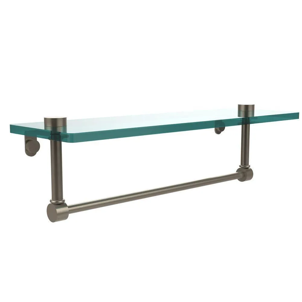 Allied Brass 16 in. L x 5 in. H x 5 in. W Clear Glass Vanity Bathroom Shelf with Towel Bar in Satin Nickel, photo 4 of 14