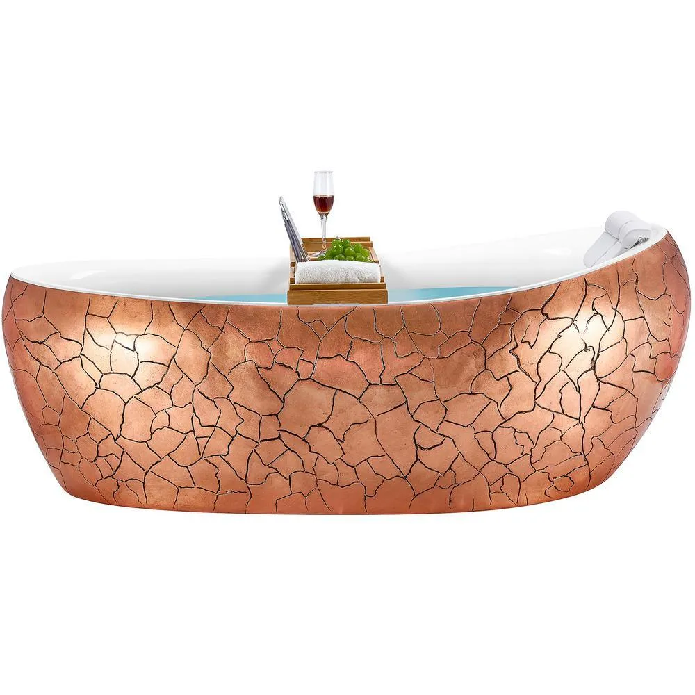 Freestanding Bathtub 69 in. Fiberglass Flat Bottom Bathtub Modern Stand Alone Tub Luxurious SPA Tub in Rose Gold Acrylic, photo 3 of 7