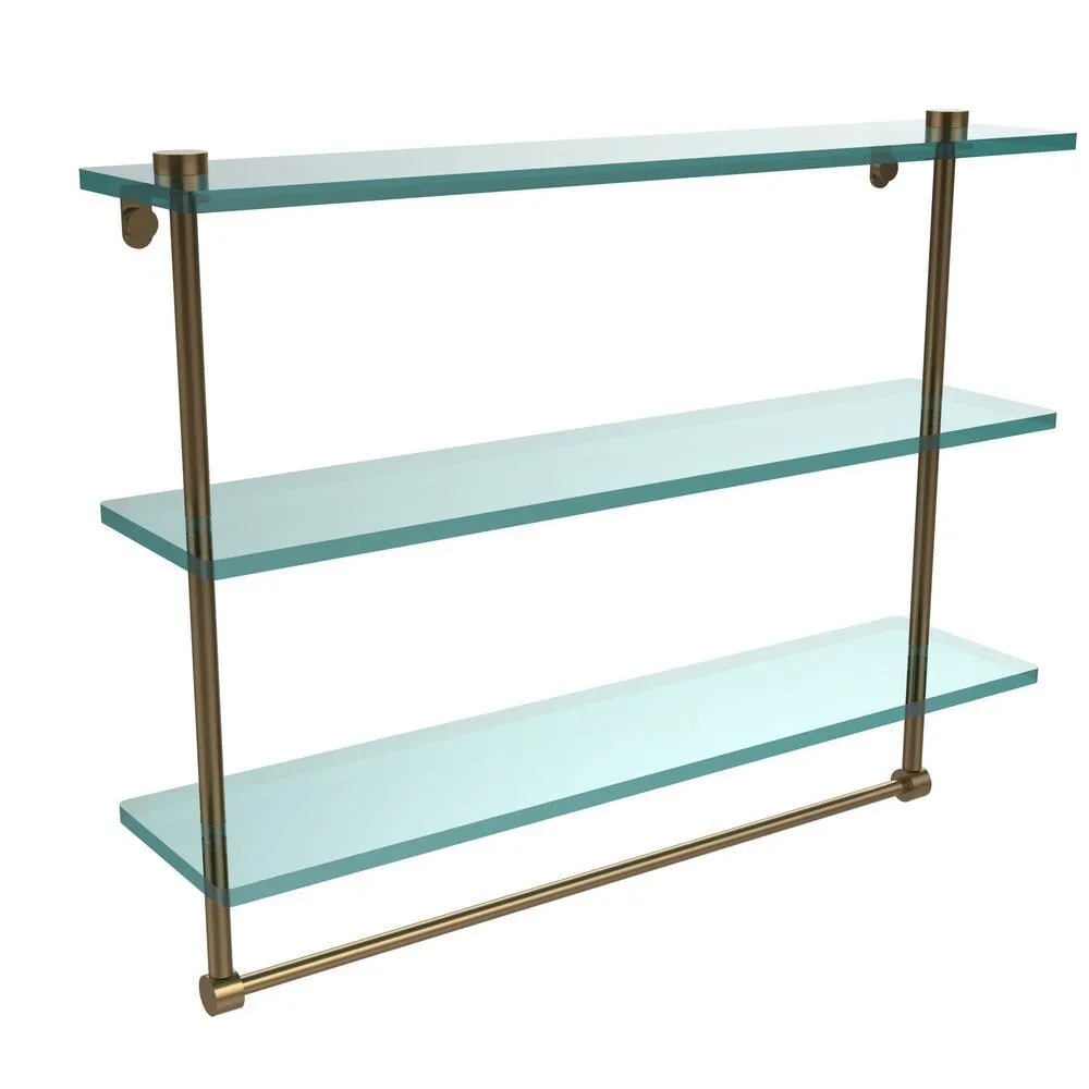 Allied Brass 22 in. L x 18 in. H x 5 in. W 3-Tier Clear Glass Bathroom Shelf with Towel Bar in Satin Chrome, photo 16 of 16
