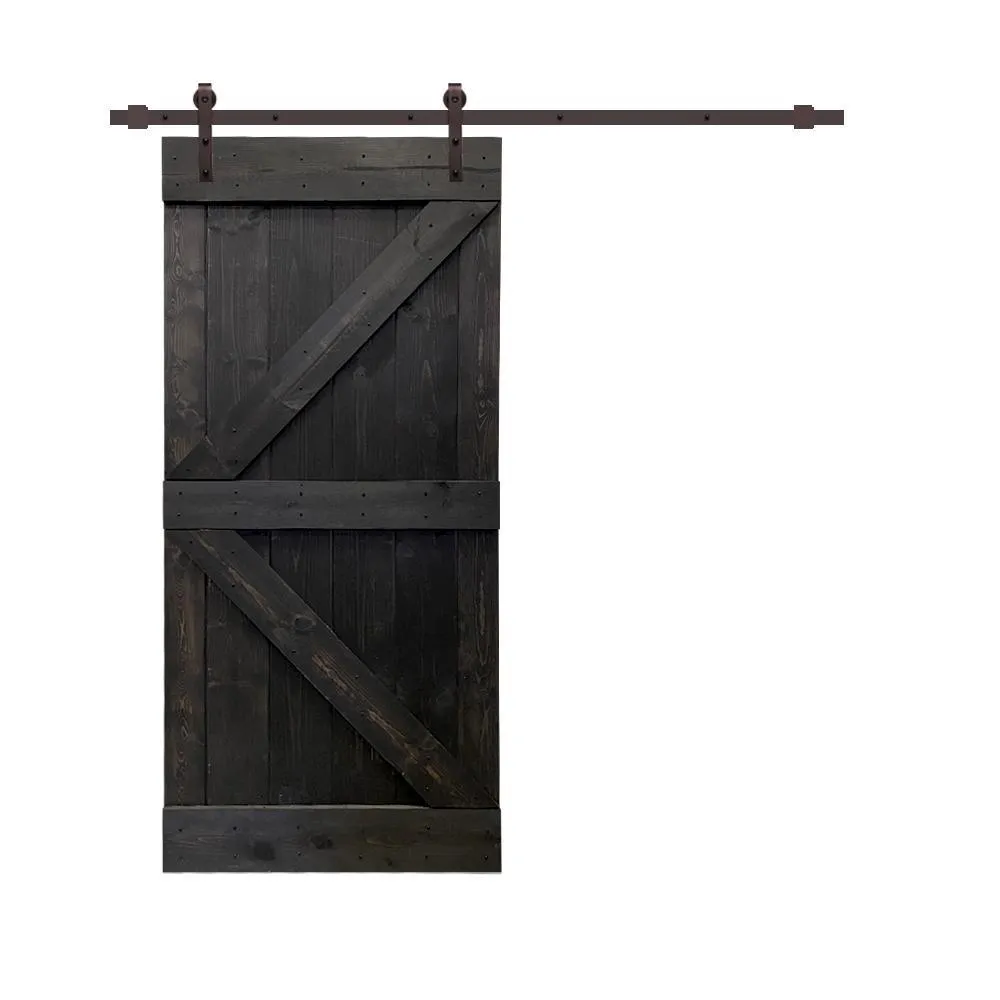 CALHOME Distressed K 42 in. x 84 in. Walnut Stained Solid Knotty Pine Wood Interior Sliding Barn Door with Hardware Kit, photo 29 of 29