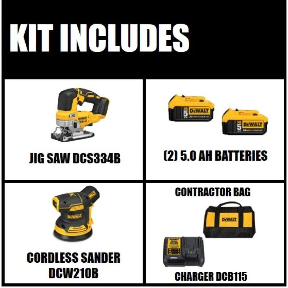 DEWALT 20-Volt MAX Li-Ion Cordless Brushless Jigsaw(Tool-Only) w/ Bonus 5 in. Sander(Tool-Only), Battery 5Ah(2), Charger & Bag, photo 2 of 14