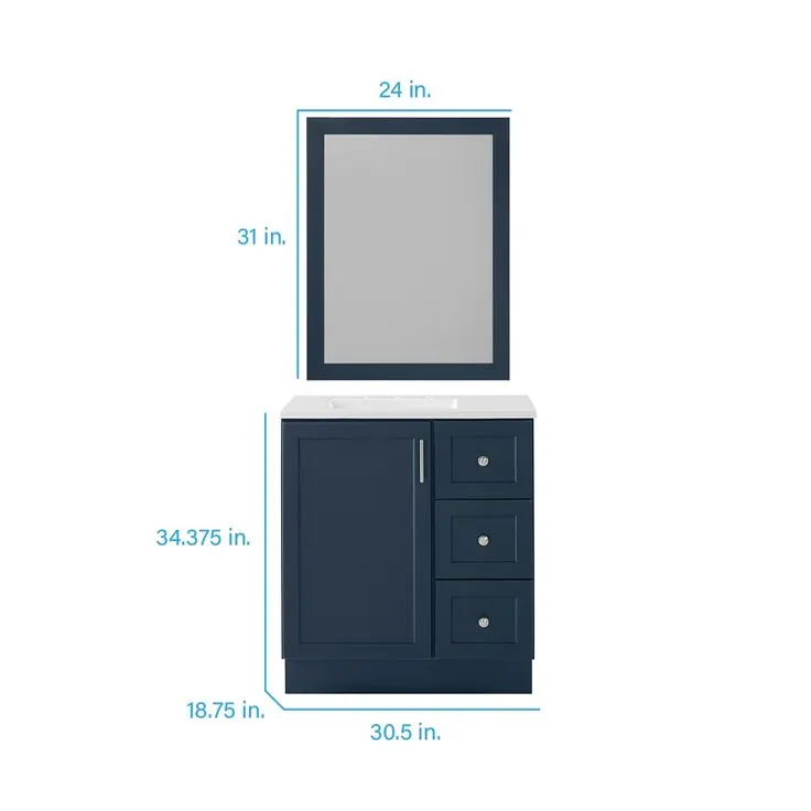 Style Selections Davies 30-in Navy Single Sink Bathroom Vanity with White Cultured Marble Top (Mirror Included), photo 6 of 8