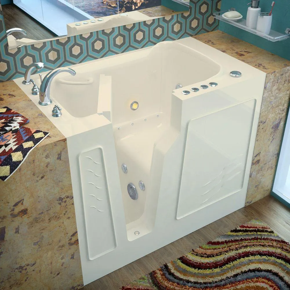 Rampart 3.9 ft. Walk-in Whirlpool and Air Bathtub with 6 in. Tile Easy Up Adhesive Wall Surround in Biscuit, photo 11 of 13