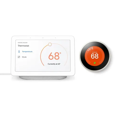 Nest Hub Chalk + Nest Learning Thermostat 3rd Gen in White