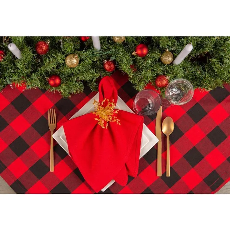 Christmas 60 in. x 120 in. Red Checkered Cotton Tablecloth, photo 2 of 3