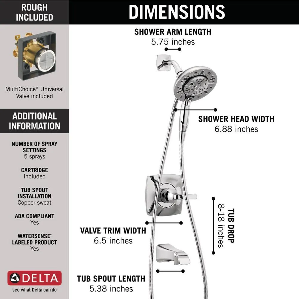 Vesna In2ition 2-in-1 Single-Handle 5-Spray Tub and Shower Faucet in Chrome (Valve Included), photo 3 of 16