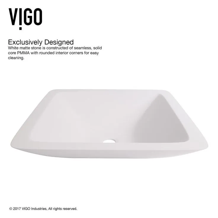 VIGO White Begonia Handmade Countertop Matte Stone Square Vessel Bathroom Sink in Matte White, photo 6 of 10