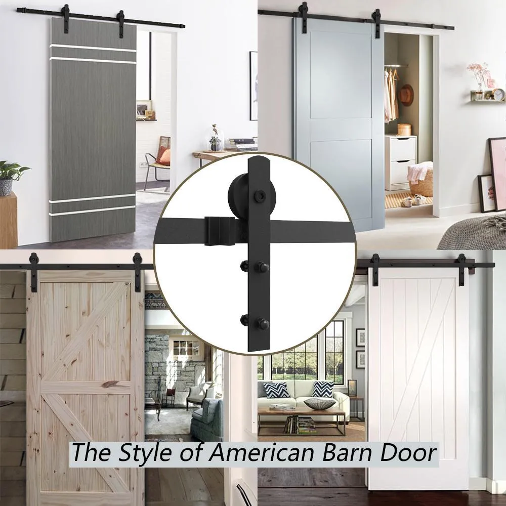 10 ft./120 in. Black Steel Straight Strap Sliding Barn Door Track and Hardware Kit for Double Doors with Floor Guide, photo 6 of 7