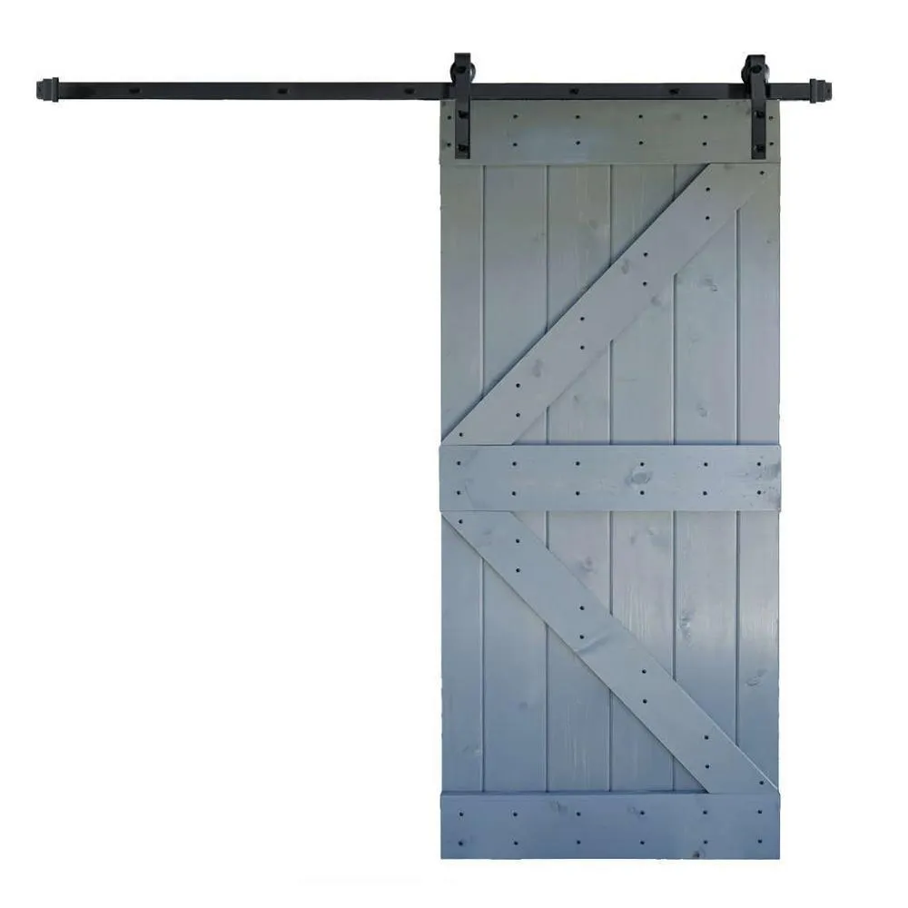 36 in x 84 in K Series DIY Dark Walnut Finished Knotty Pine Wood Sliding Barn Door Slab with Hardware Kit, photo 8 of 9