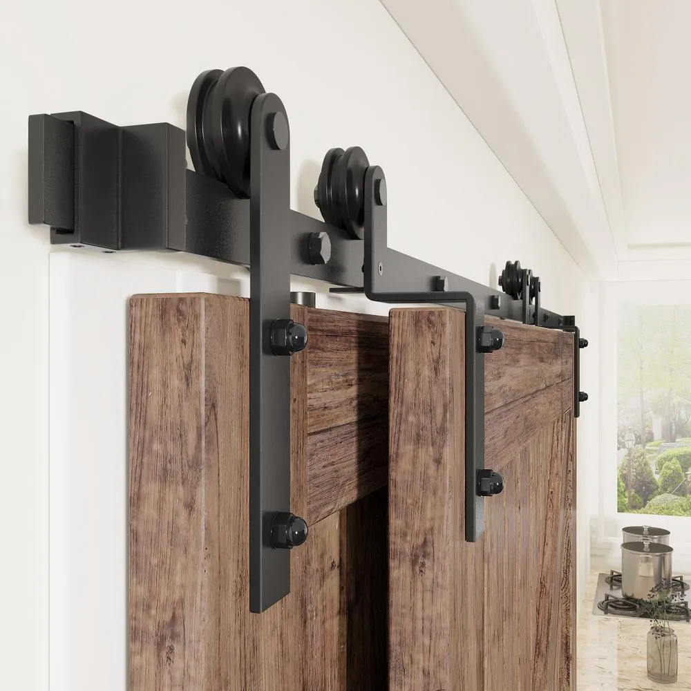WINSOON 10 ft./120 in. Single Track Bypass Sliding Barn Door Hardware Kit for Double Doors Low Ceiling, photo 4 of 7